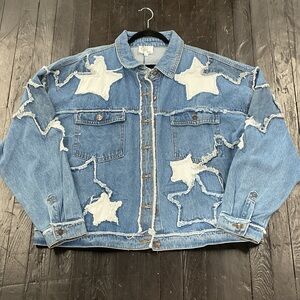 Washed star patch denim jacket